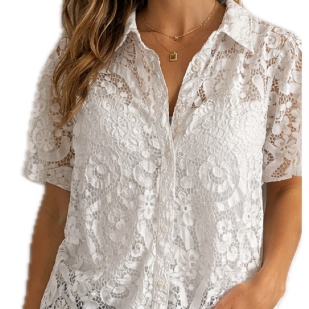 Nanette Lepore White Floral Lace Blouse